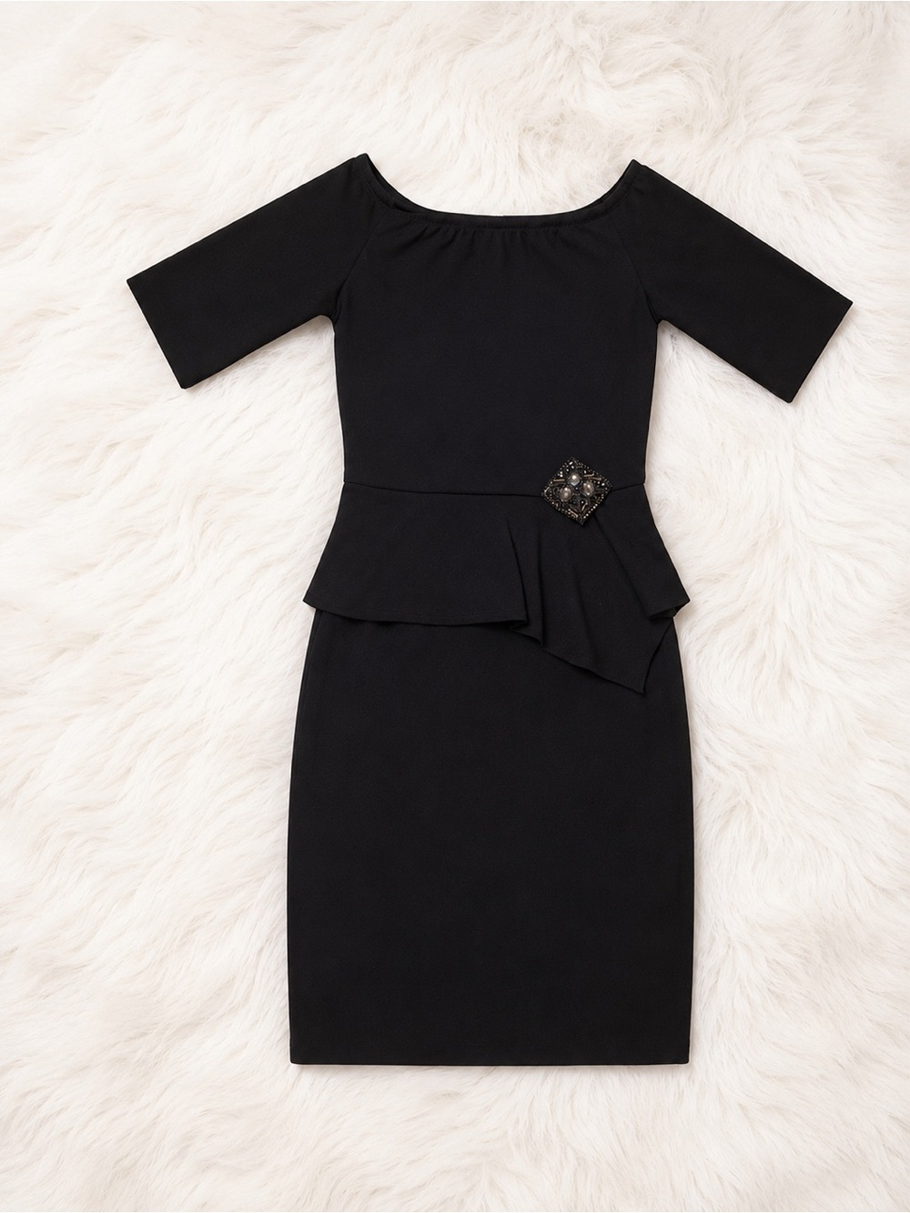 En Focus Studio Black Peplum Cocktail Dress Size 4 Elegant Midi Party